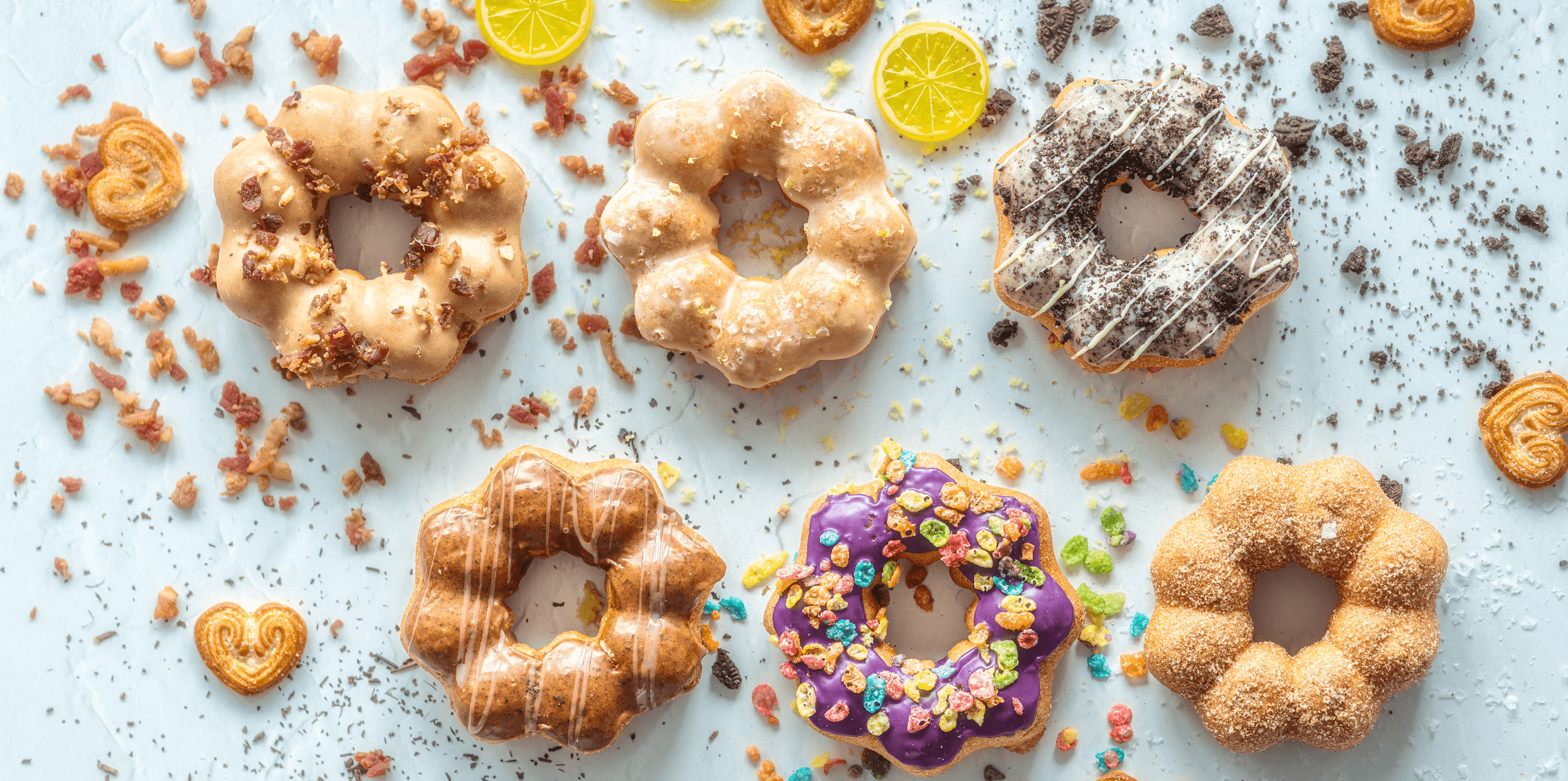 Mochi donut array on a table